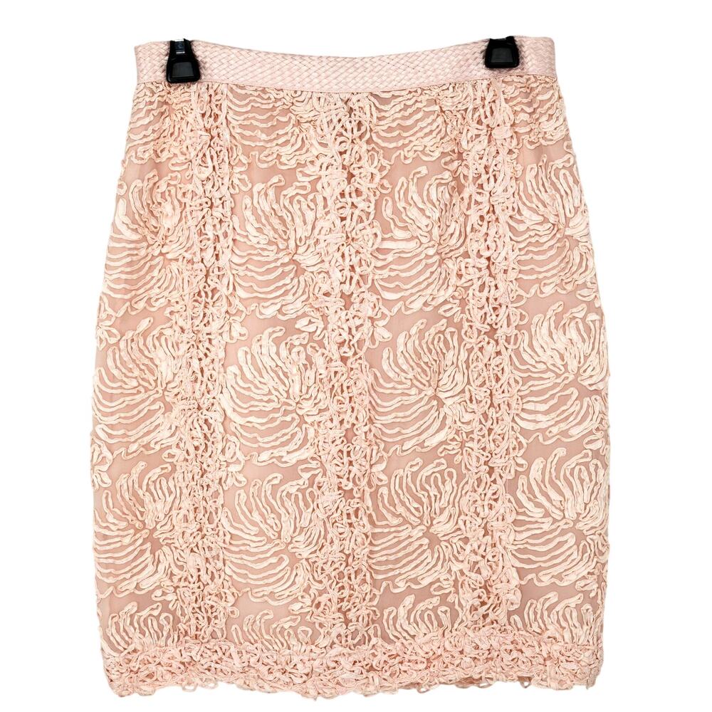 Etcetera Skirt Womens 4 Pale Pink Floral All Silk Side Zip Lined Textured Pencil